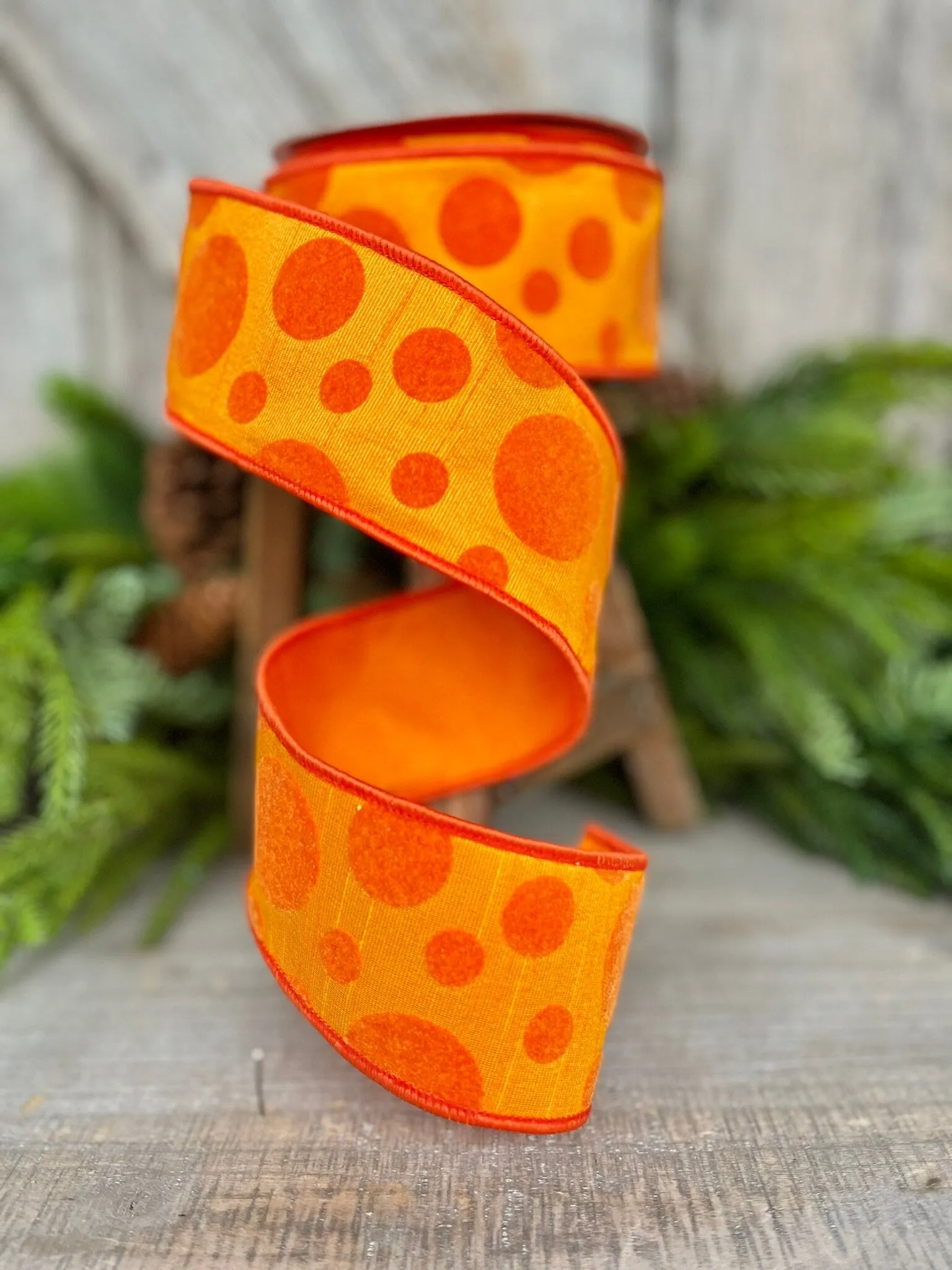 2.5" Orange Retro Dot, Farrisilk Ribbon