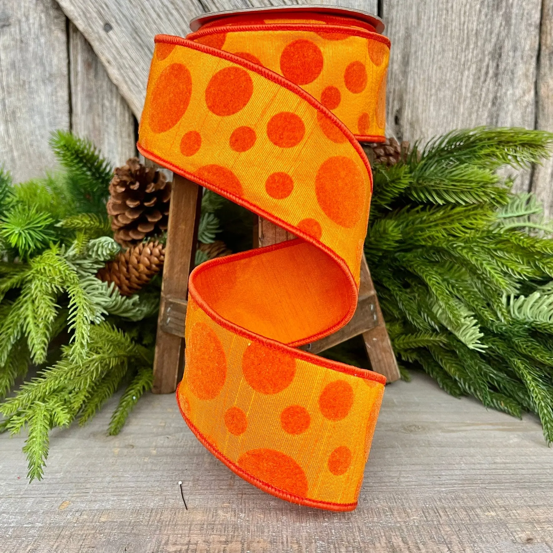 2.5" Orange Retro Dot, Farrisilk Ribbon