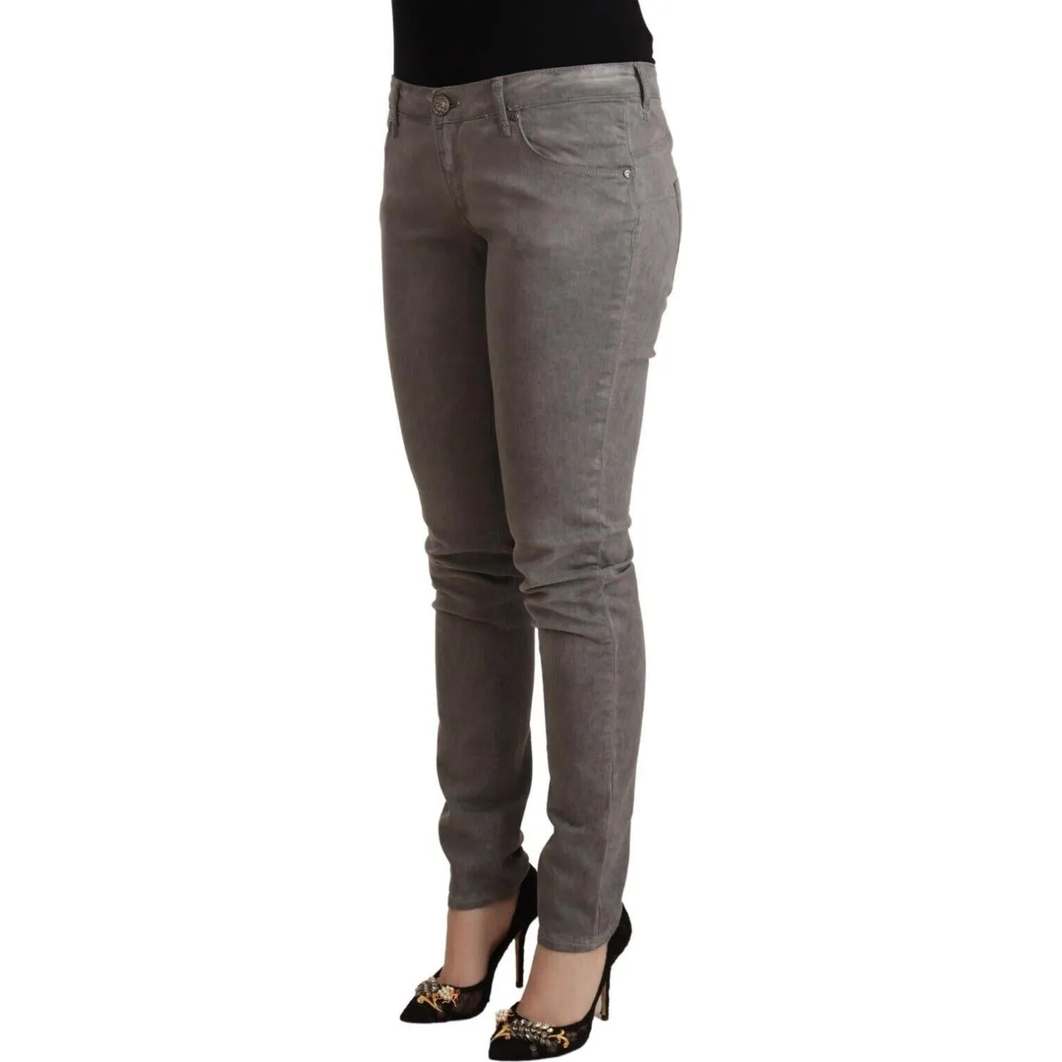 Acht Chic Gray Low Waist Skinny Cotton Jeans