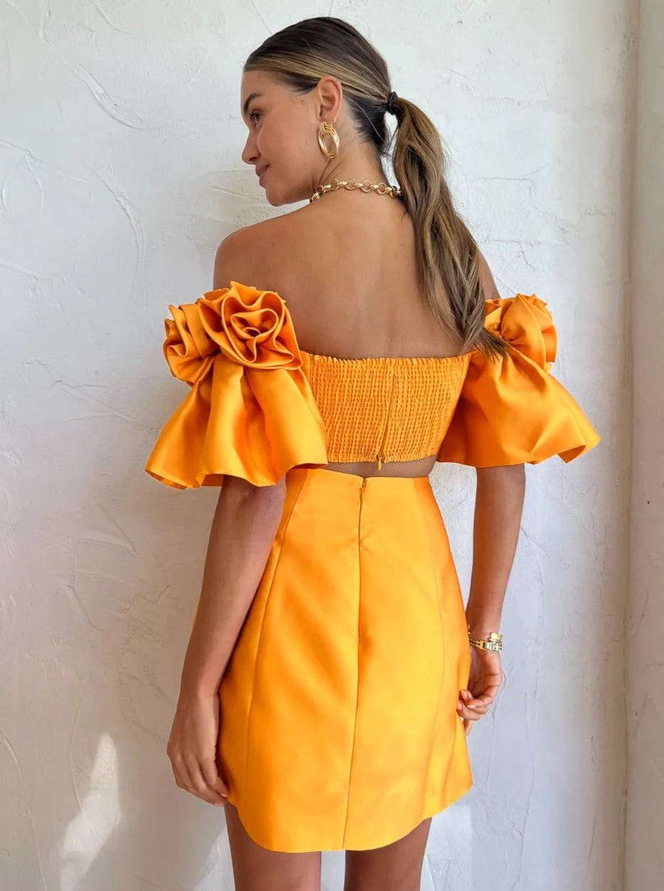 Alemais Macie Rosette Mini Dress in Saffron