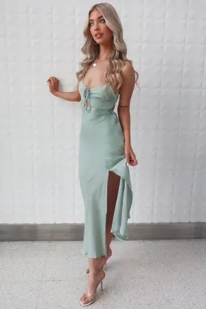 Alenka Satin Midi - Sage Green