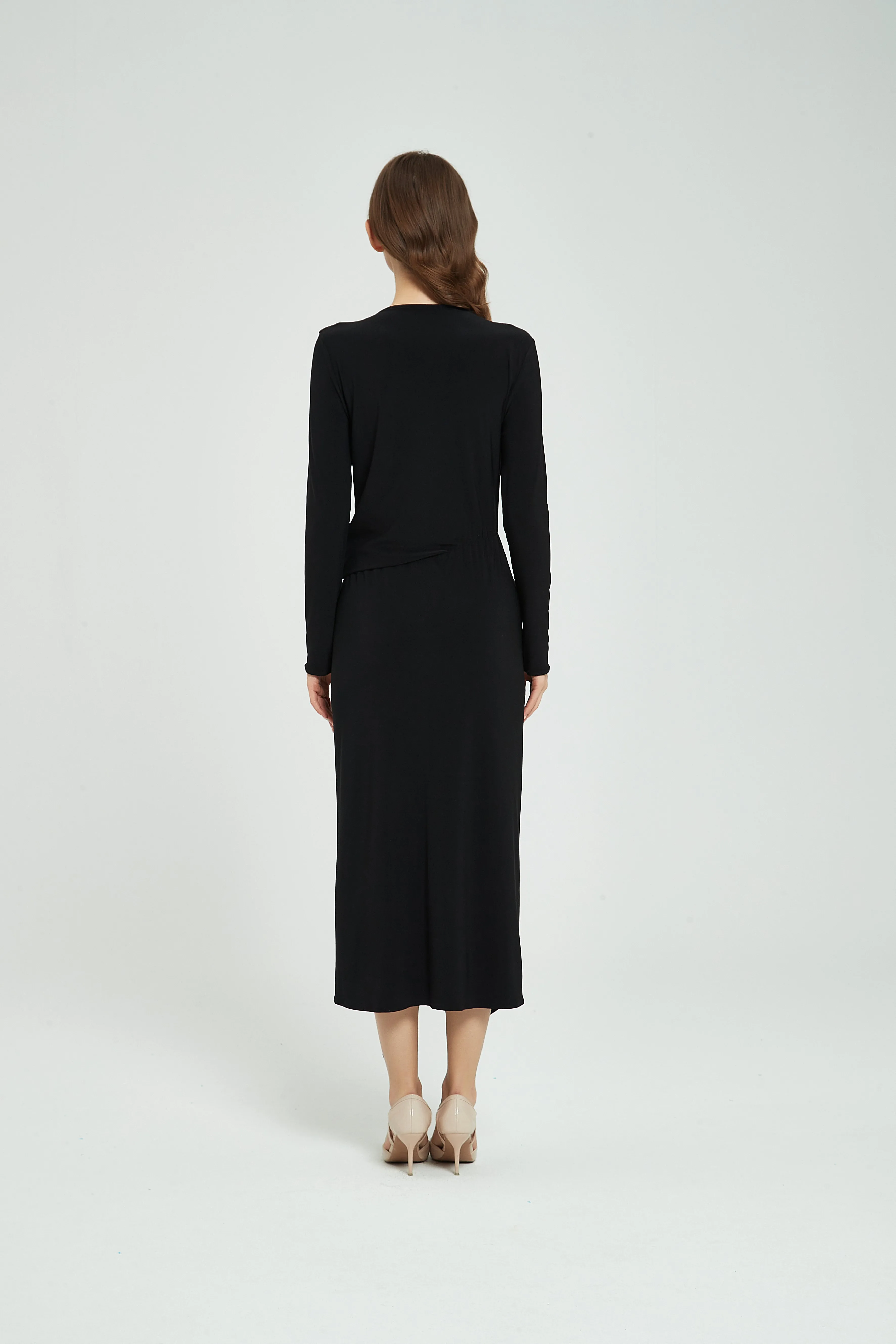 ALL OVER RUCHED DRESS byMM - BLACK