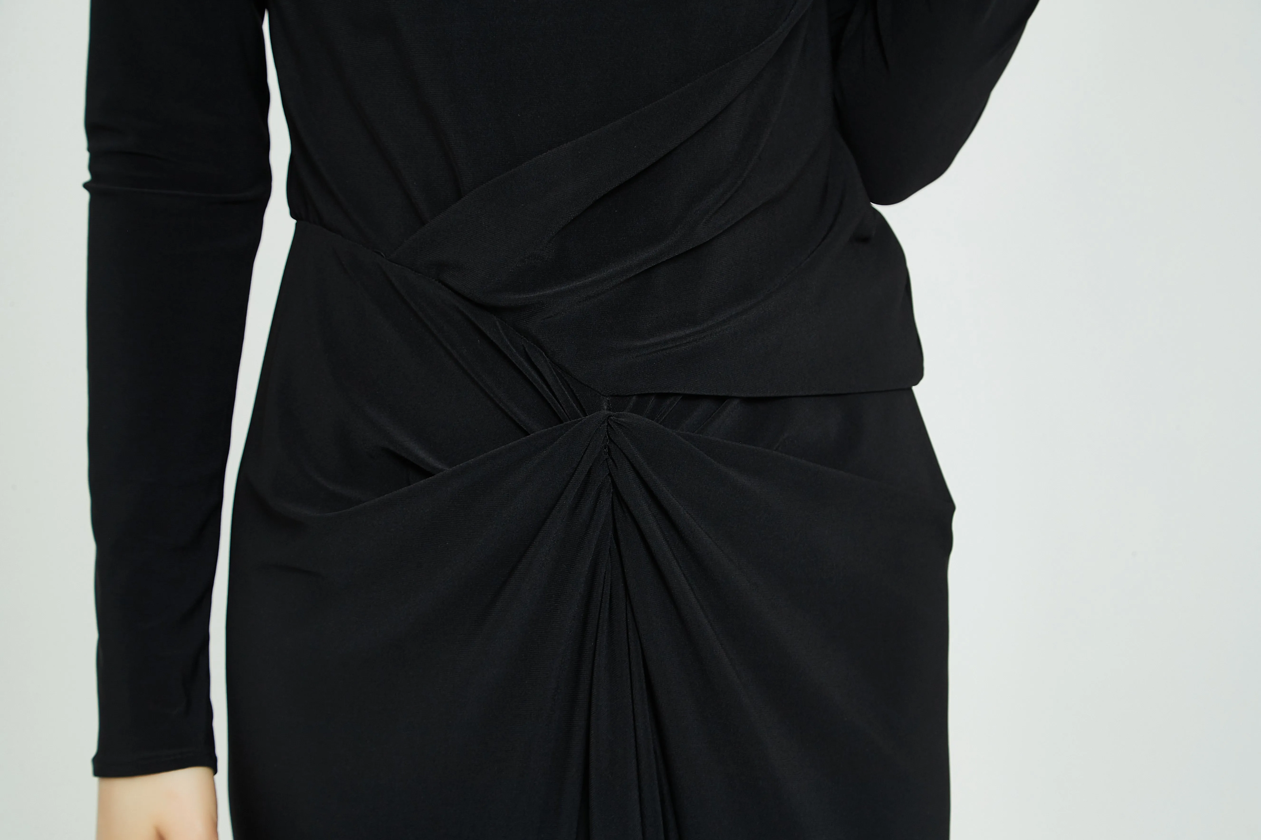 ALL OVER RUCHED DRESS byMM - BLACK