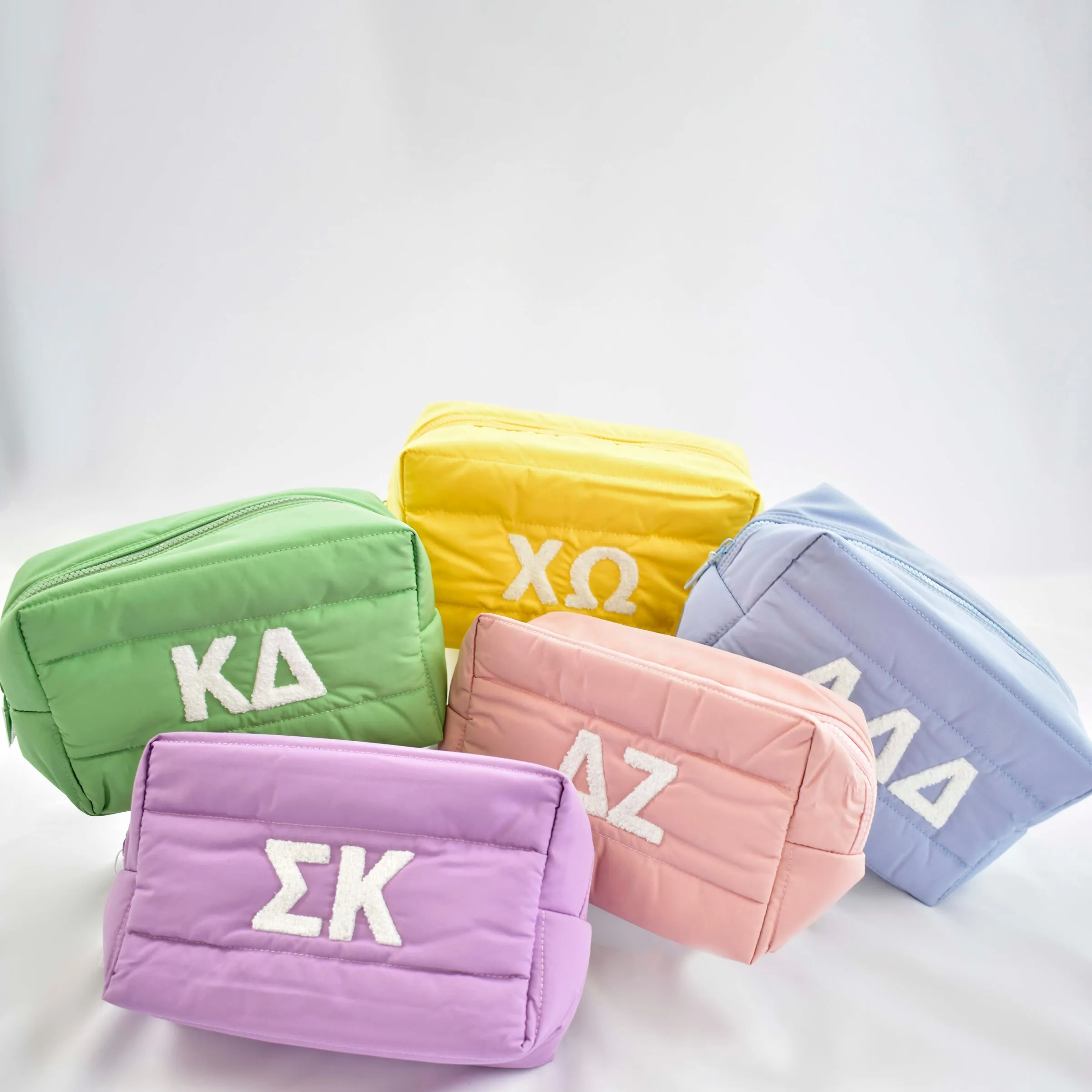 Alpha Gamma Delta Makeup Bag - Puffer Style with Sorority Letters