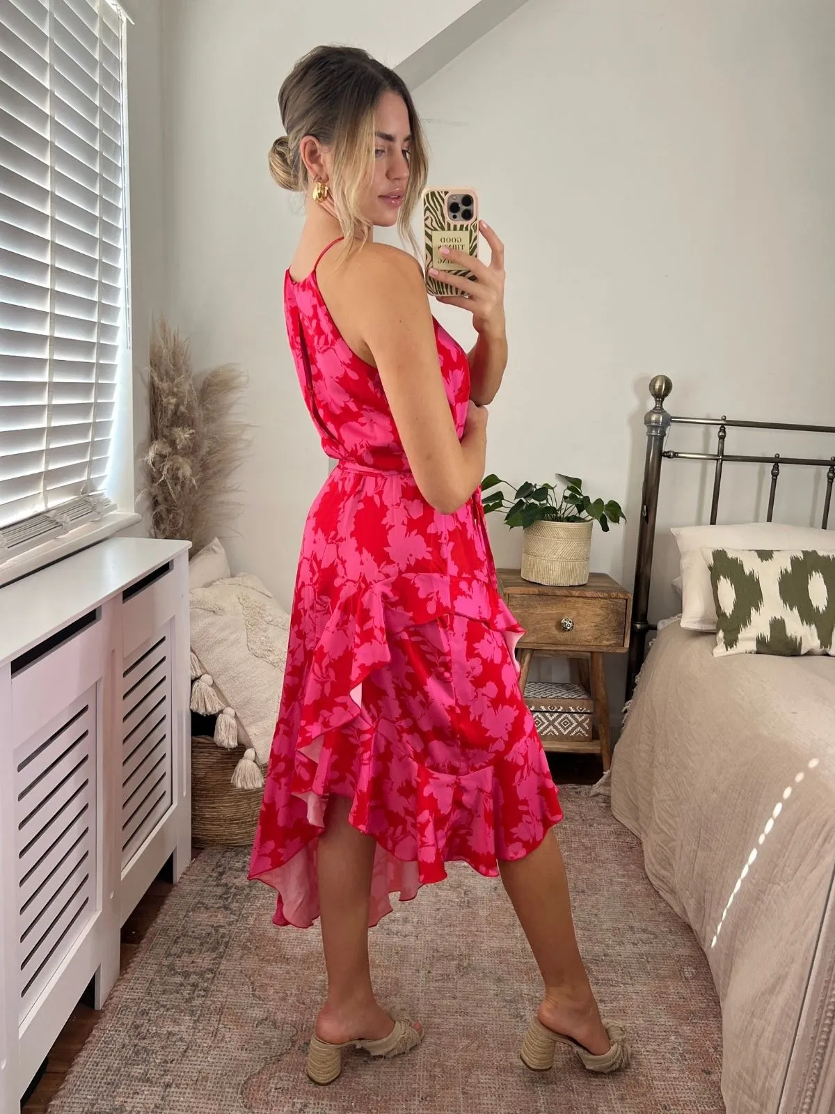 Ariana Halter Frill Dress / Pink Floral Print