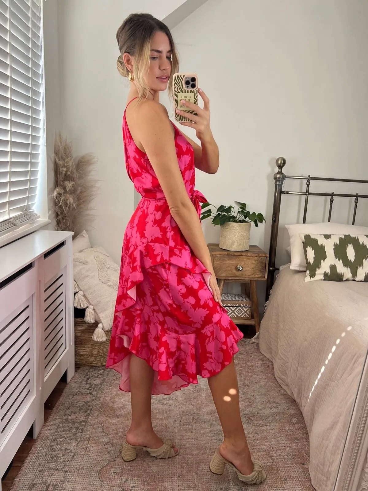 Ariana Halter Frill Dress / Pink Floral Print