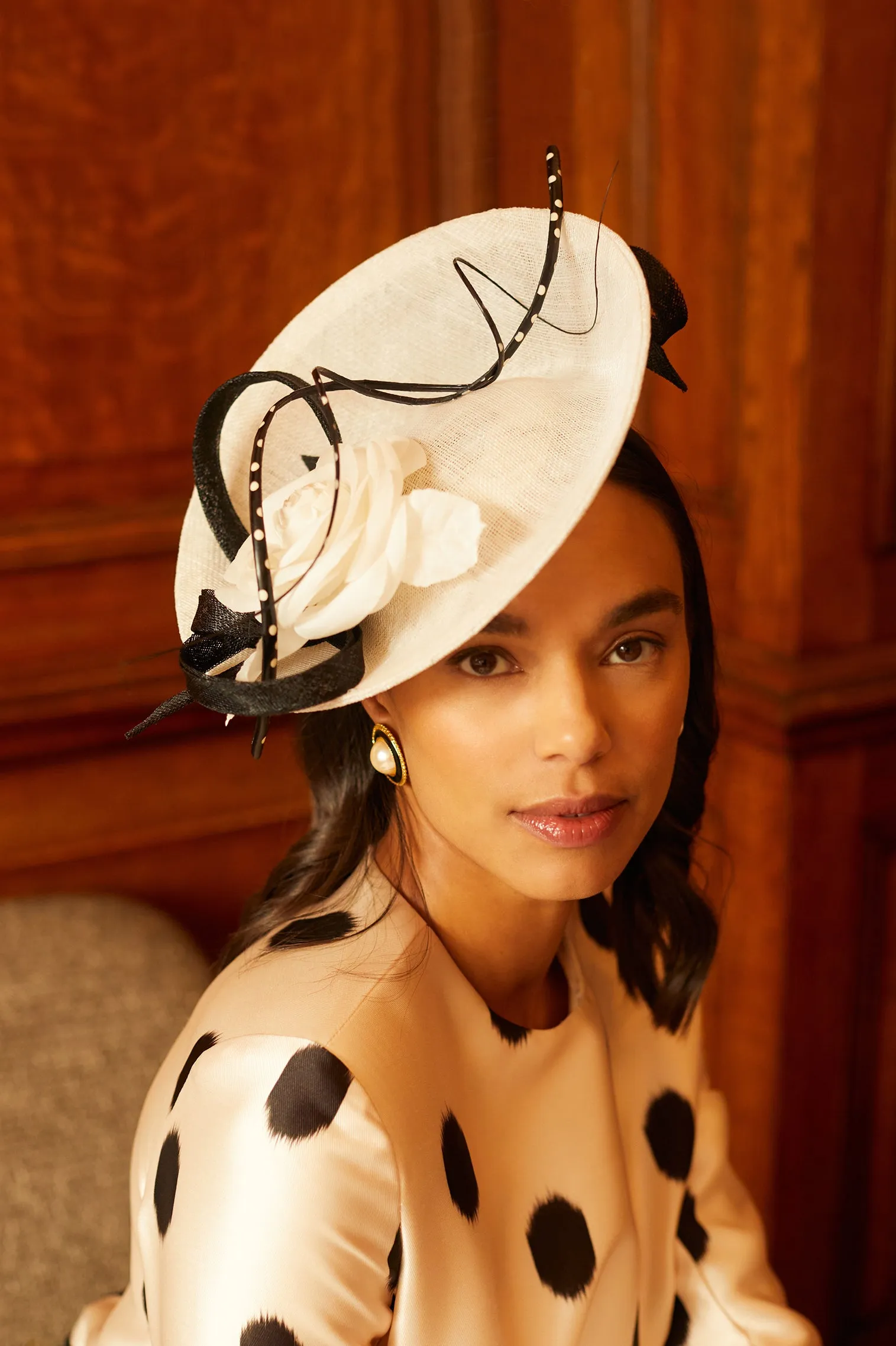 Assam White and Black Saucer Hat