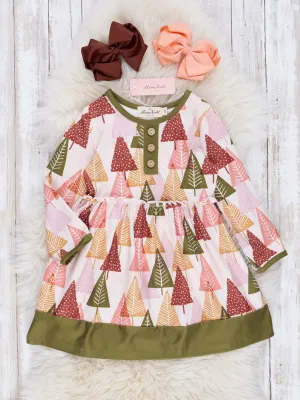 Autumn Evergreens Ruffle Dress