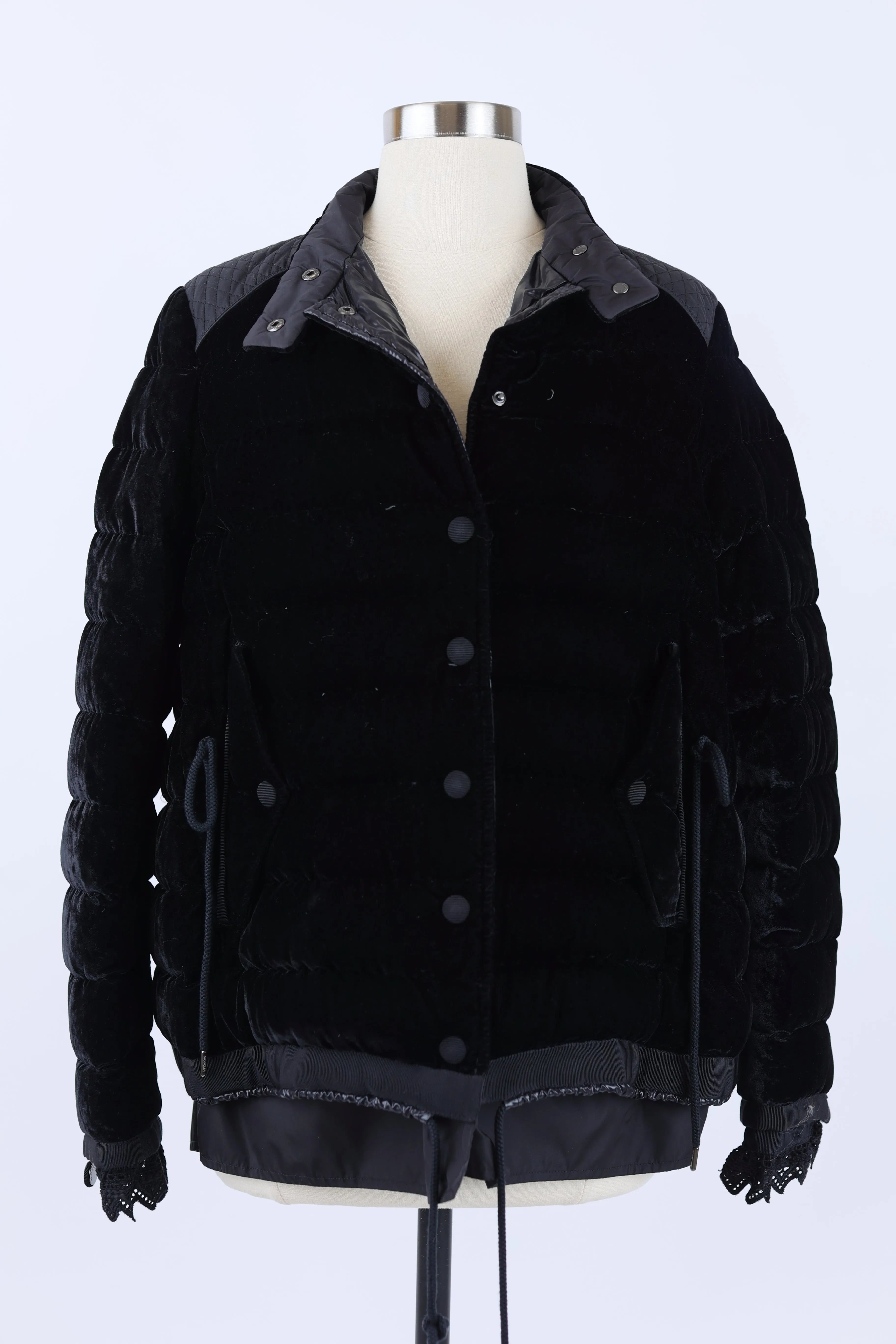 Beatrice Velvet Puffer Jacket w/ Lace Trim