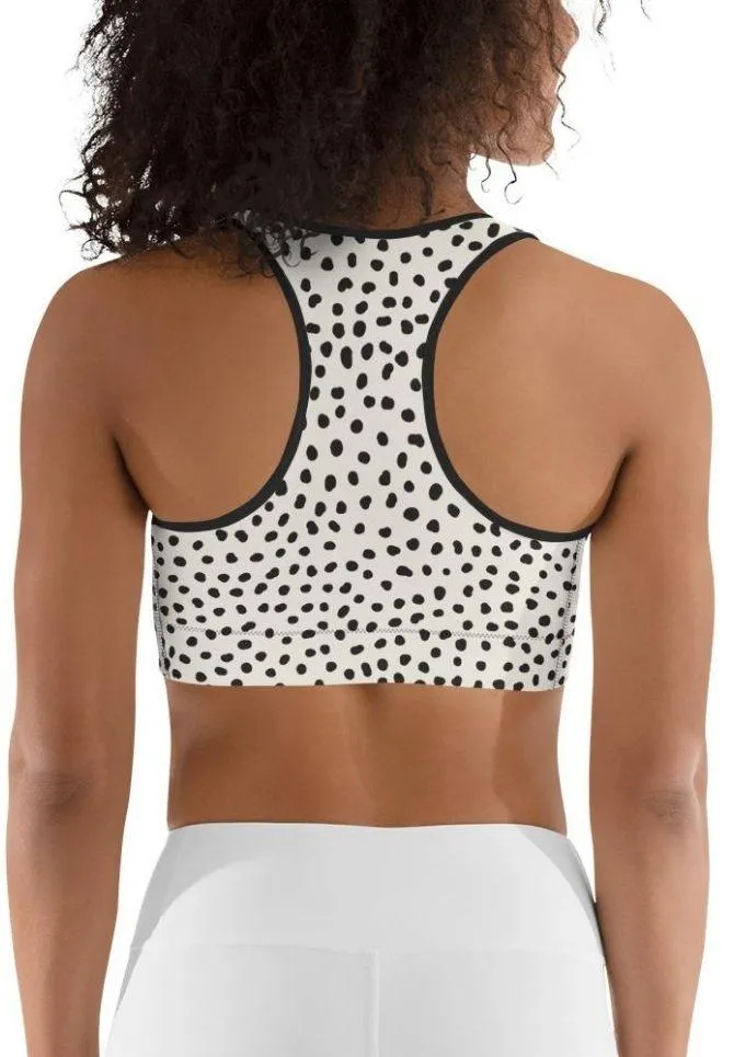 Beige Polka Dot Pattern Sports Bra