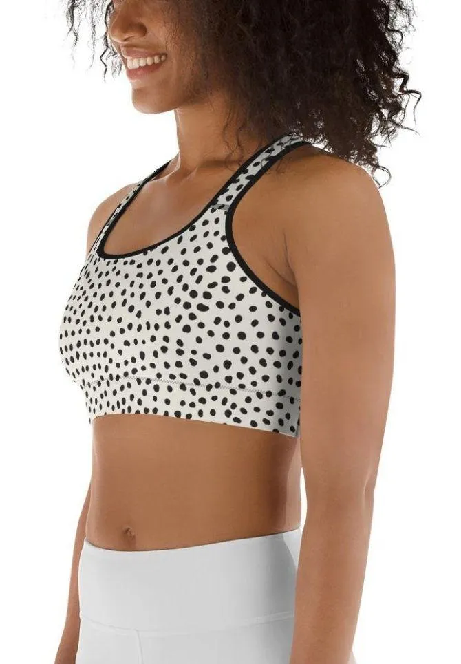 Beige Polka Dot Pattern Sports Bra