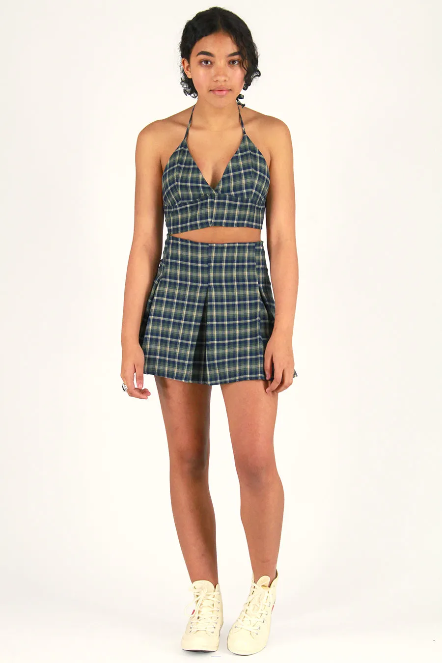 Bralette and Pleated Skirt - Flannel Green Plaid