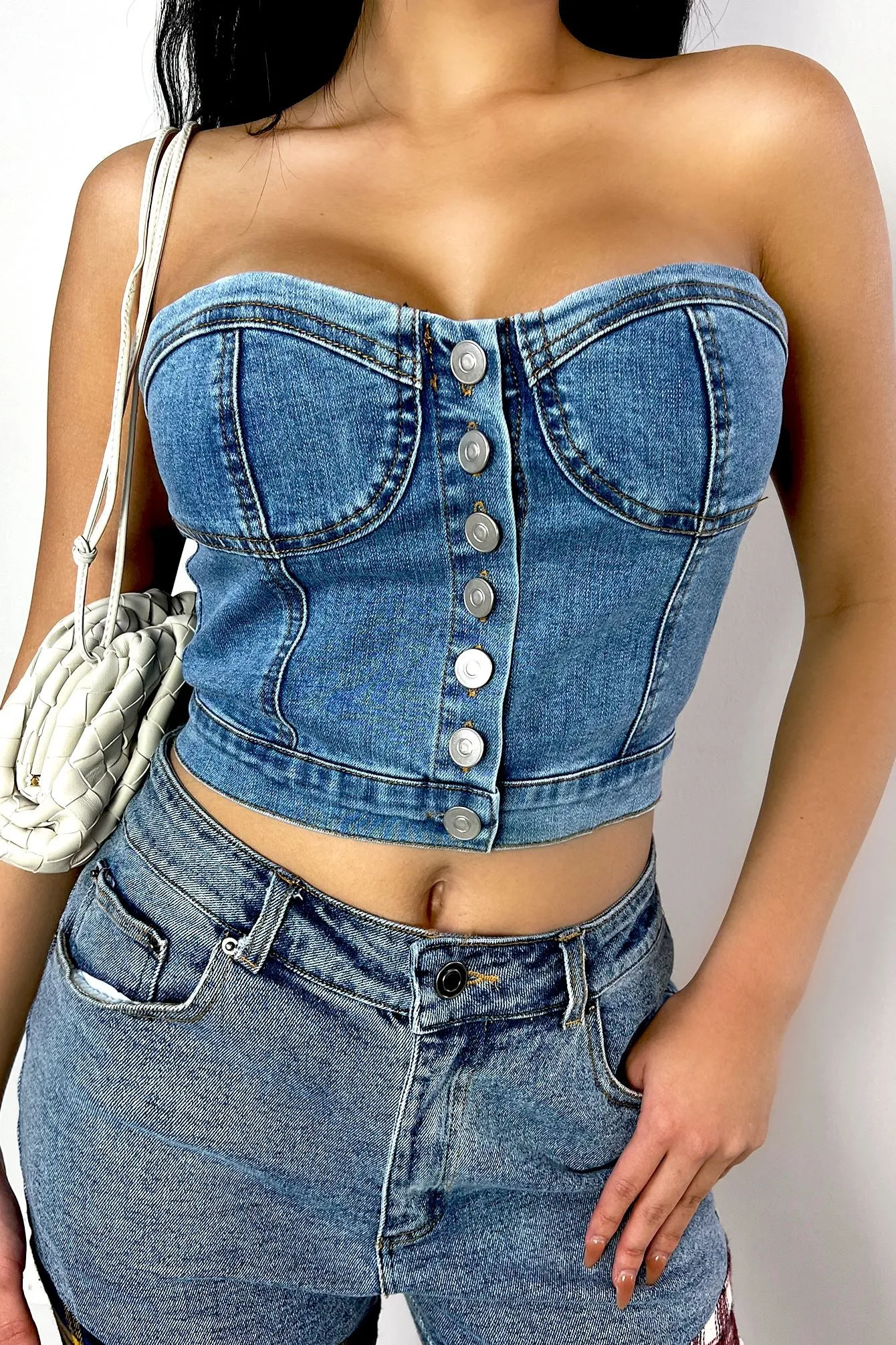 Bust Down Denim Bustier Tube Top