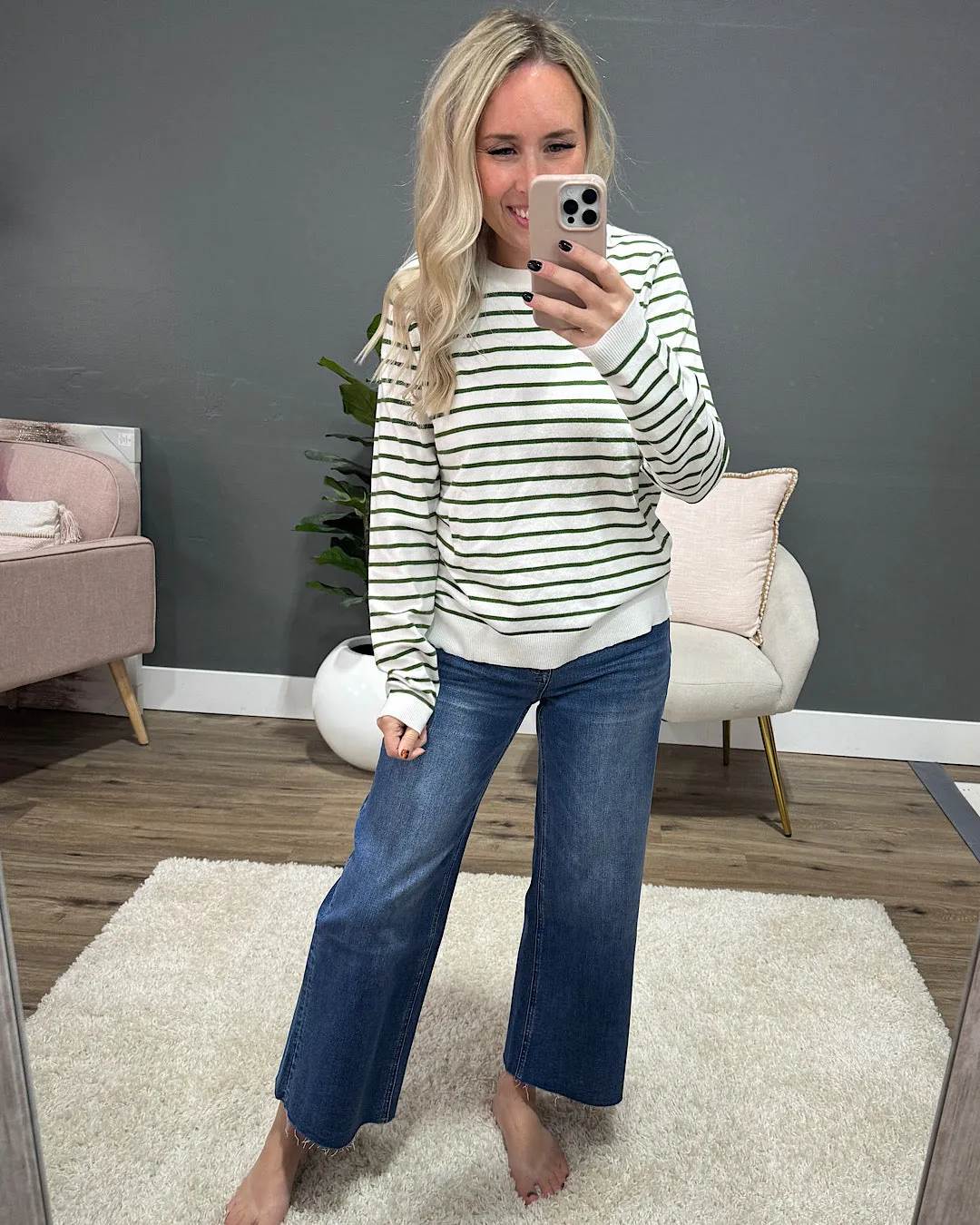 Camila Striped Crewneck Sweater - Green