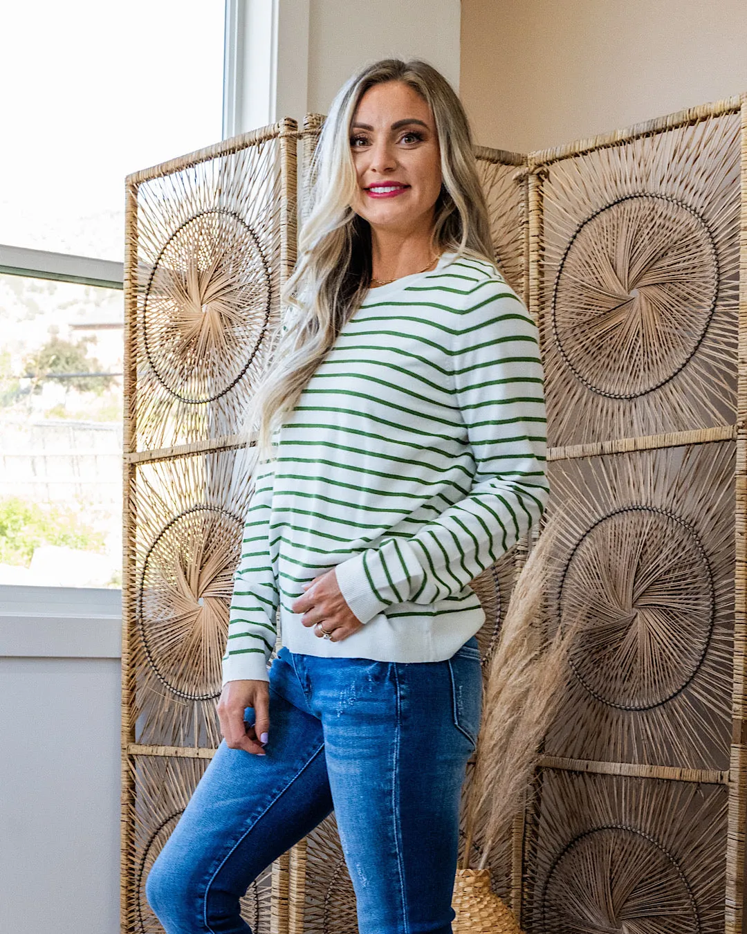 Camila Striped Crewneck Sweater - Green