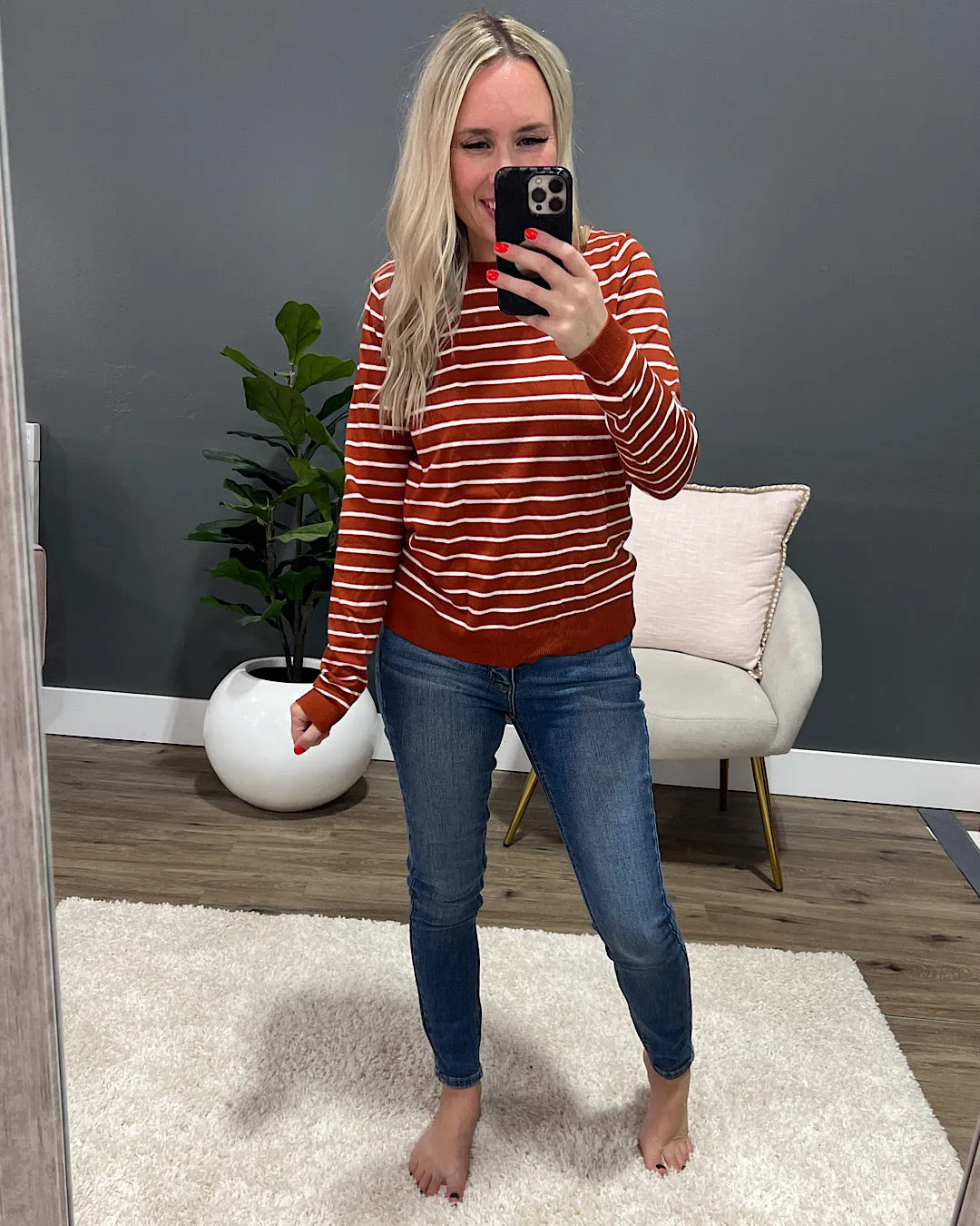 Camila Striped Crewneck Sweater - Picante