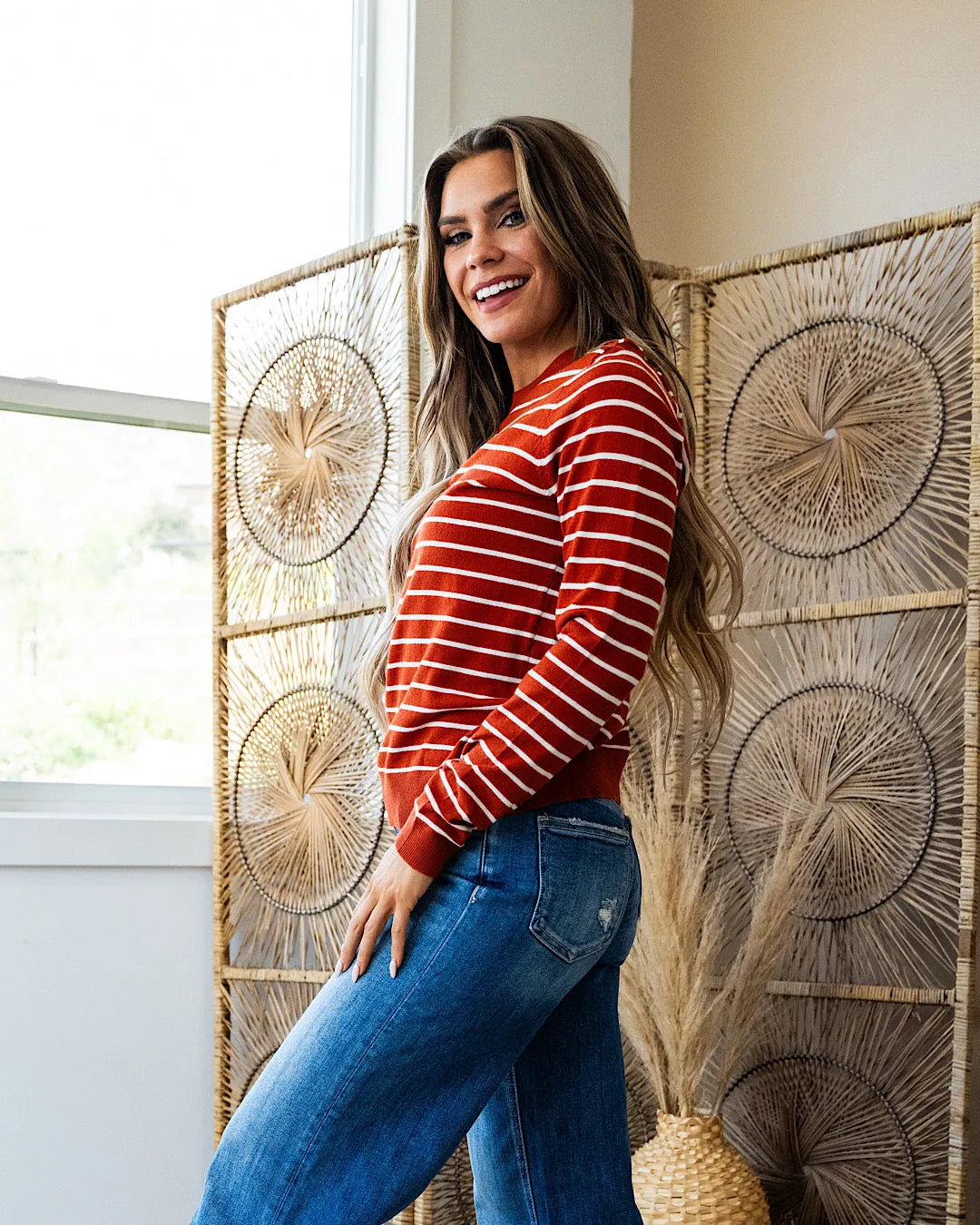 Camila Striped Crewneck Sweater - Picante