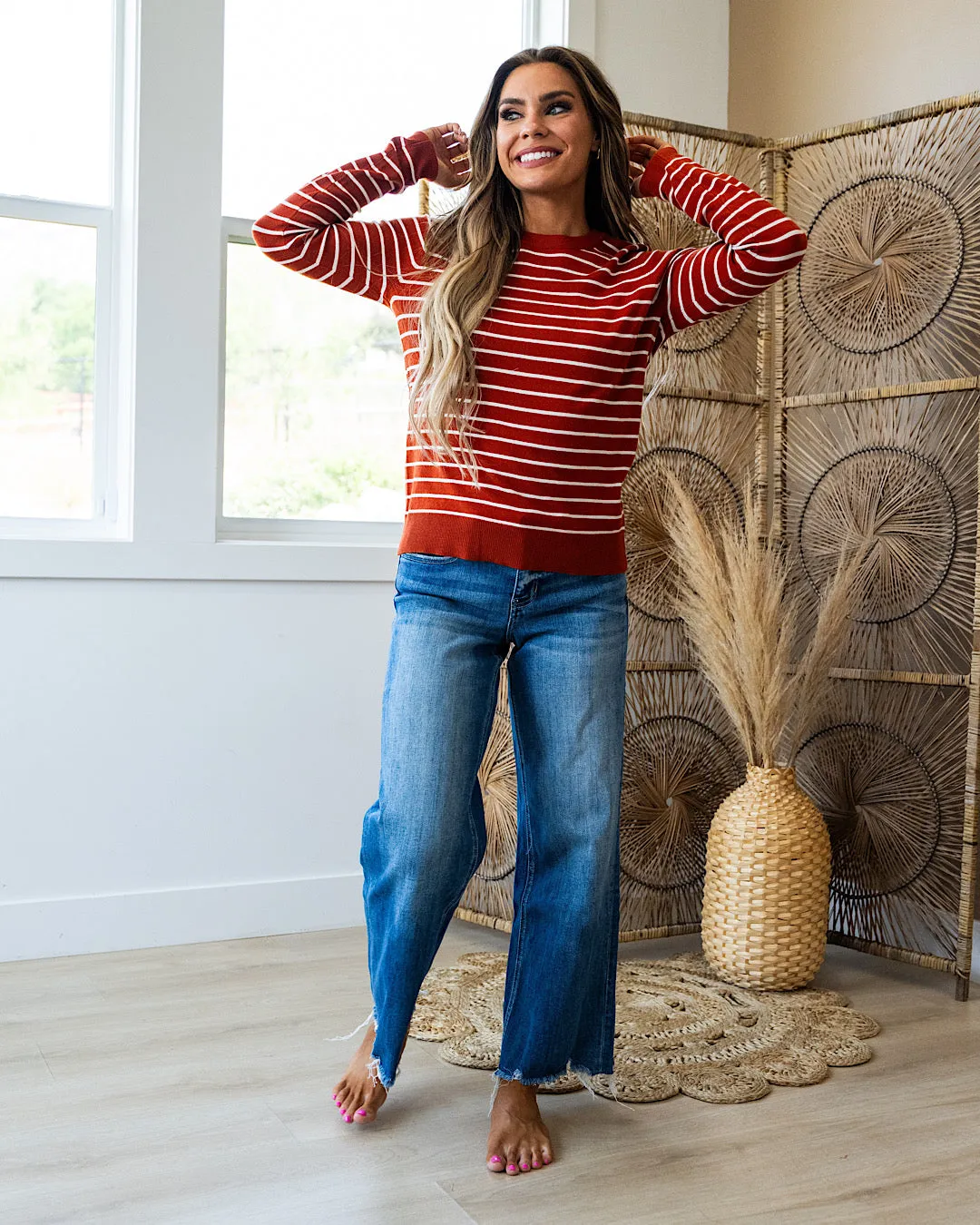 Camila Striped Crewneck Sweater - Picante