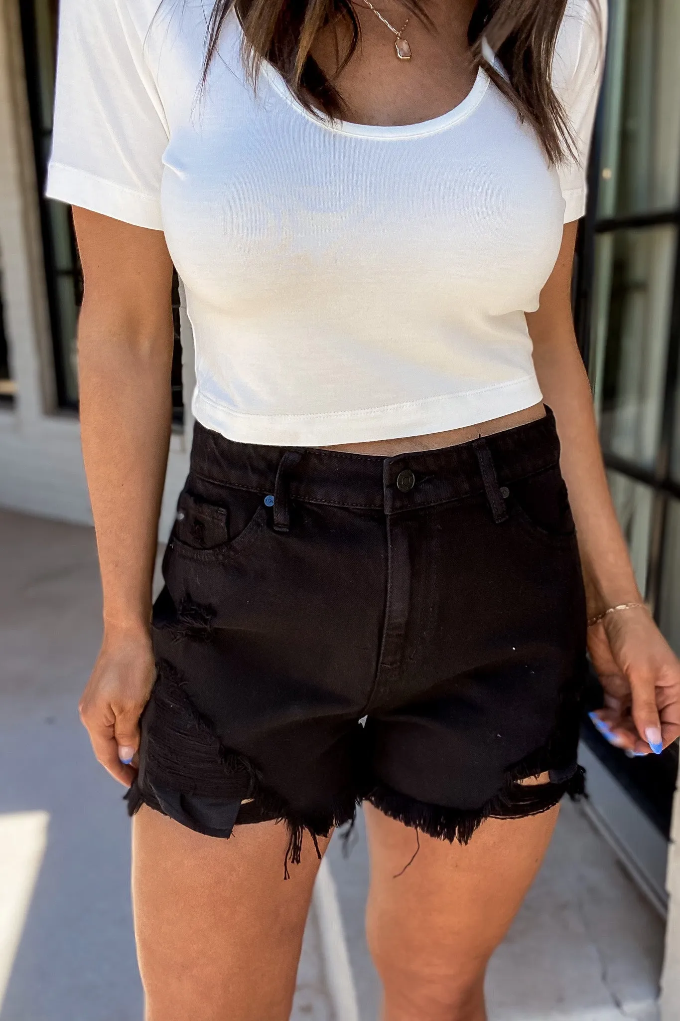 Changing Paths Black Distressed Denim Shorts