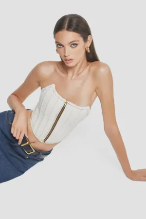 CROPPED DENIM CORSET - OFF WHITE