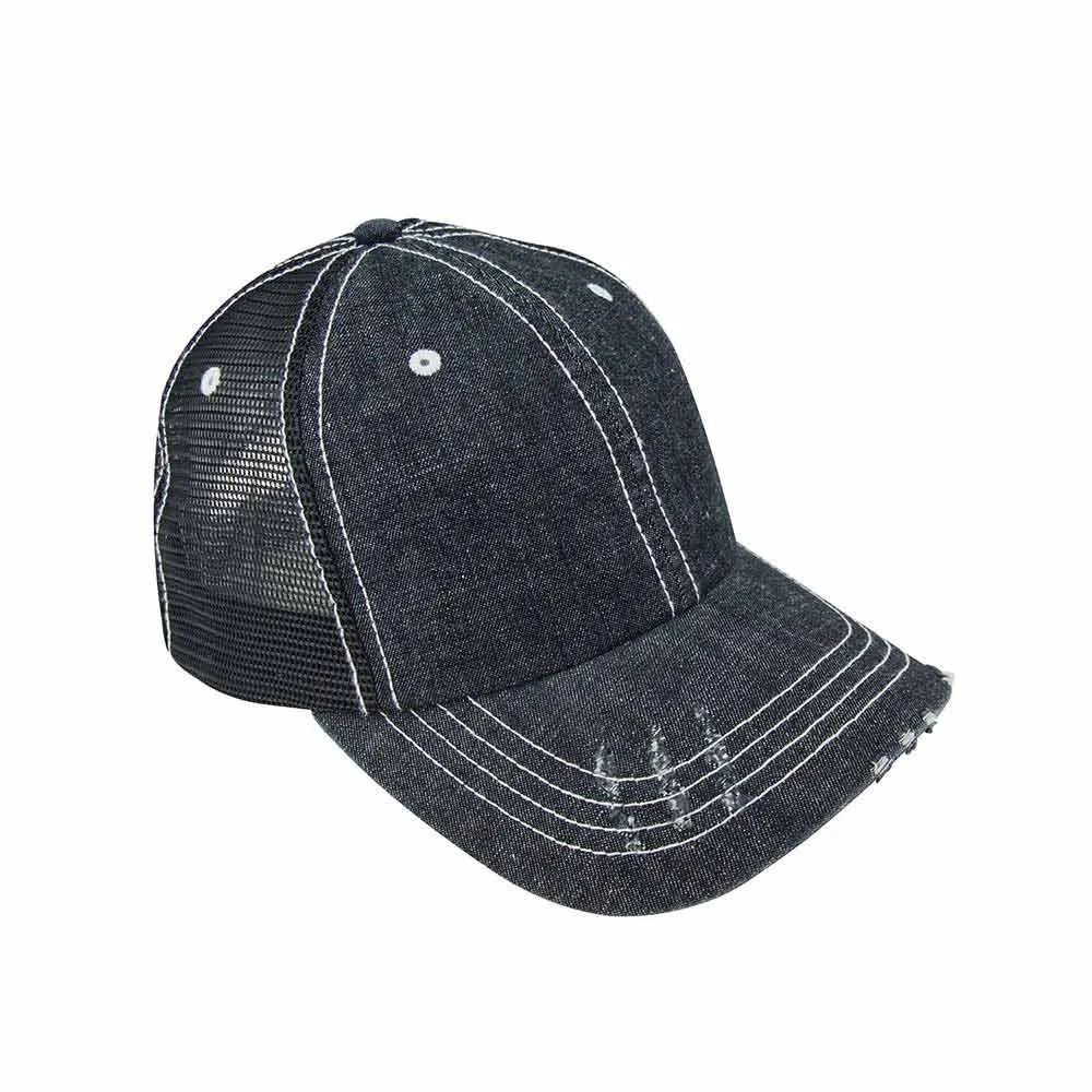 Customized Monogram Washed Denim Trucker Cap