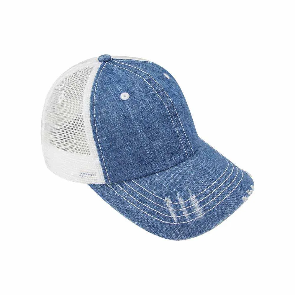 Customized Monogram Washed Denim Trucker Cap