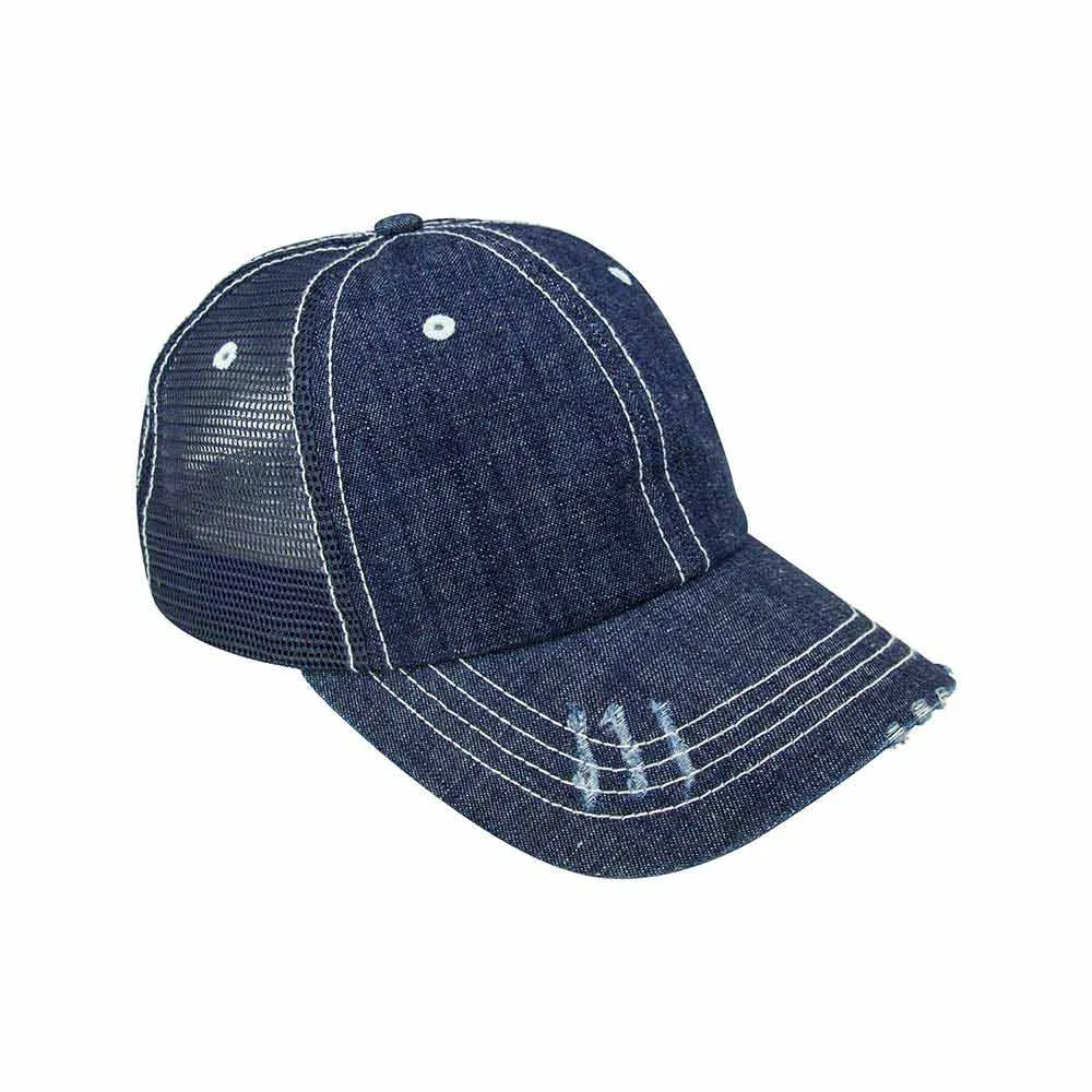 Customized Monogram Washed Denim Trucker Cap