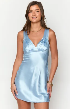 Daphne Light Blue Satin Mini Dress