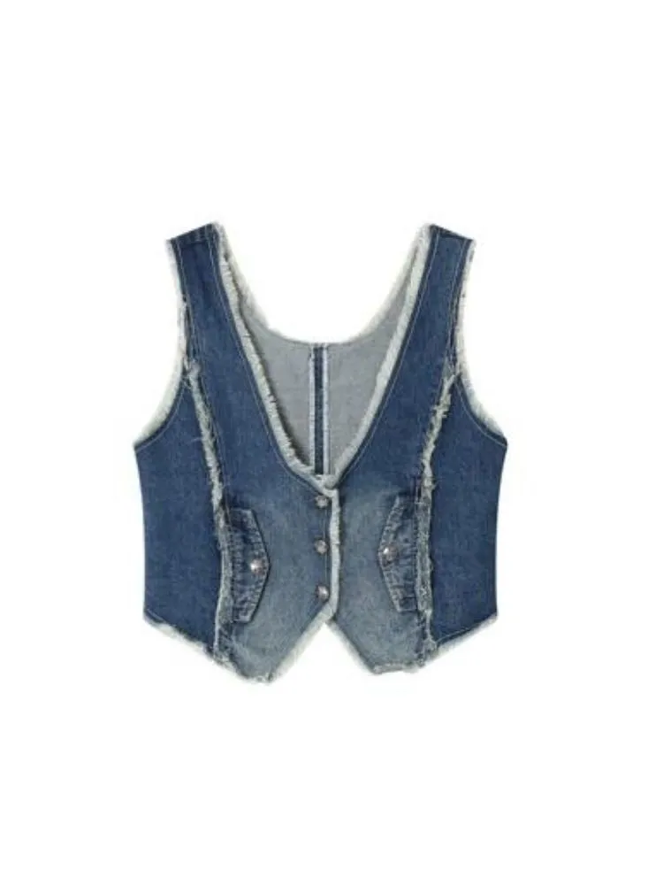 Denim Raw Edge Vest【s0000003382】