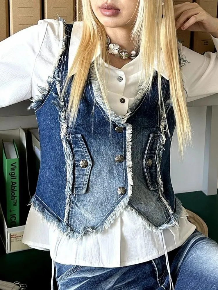 Denim Raw Edge Vest【s0000003382】