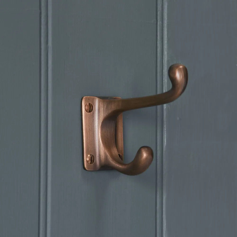 Distressed Antique Brass Double Coat Hook