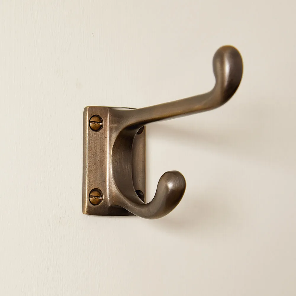 Distressed Antique Brass Double Coat Hook