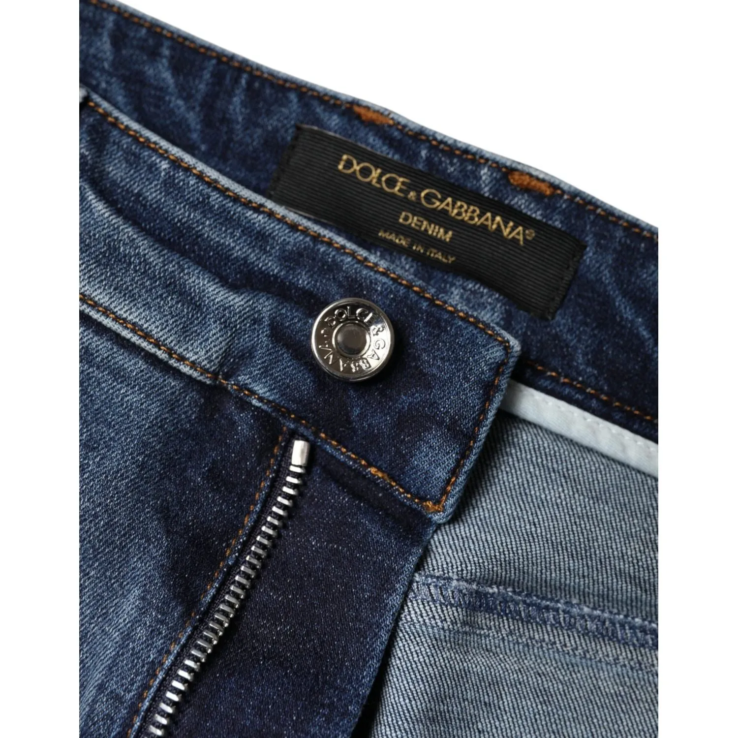 Dolce & Gabbana Dark Blue Cotton Tattered Skinny Denim Jeans