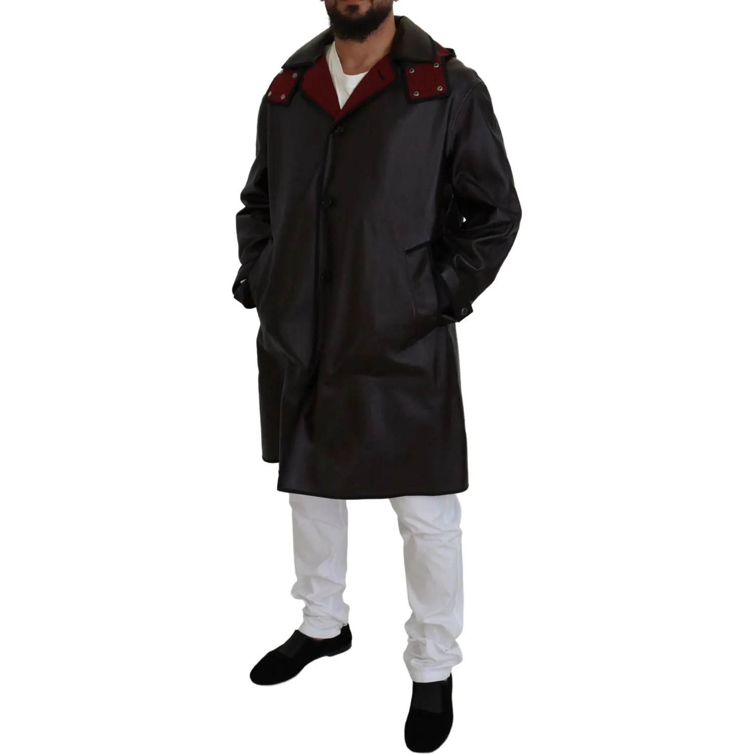 Dolce & Gabbana Elegant Hooded Parka Coat in Black and Bordeaux