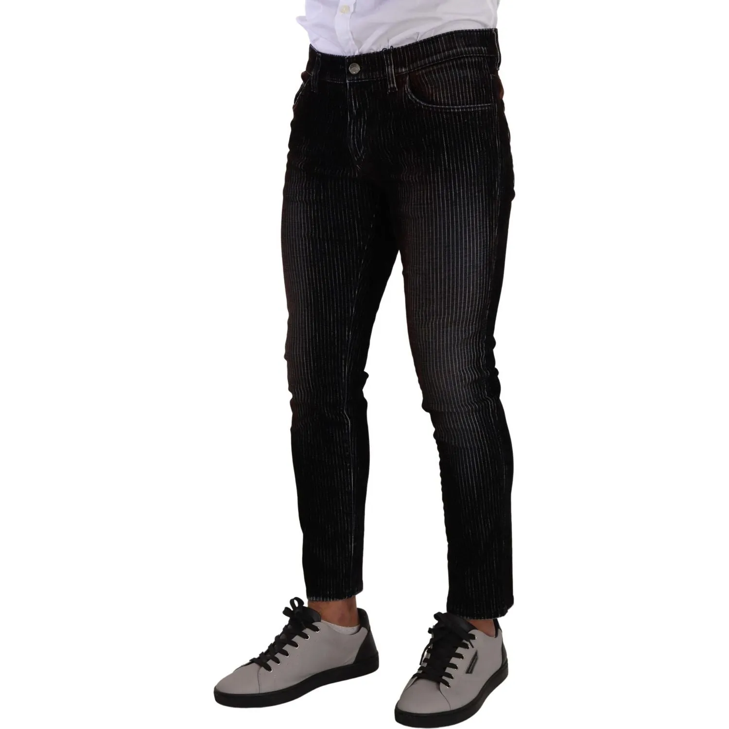 Dolce & Gabbana Sleek Striped Black Slim Fit Denim