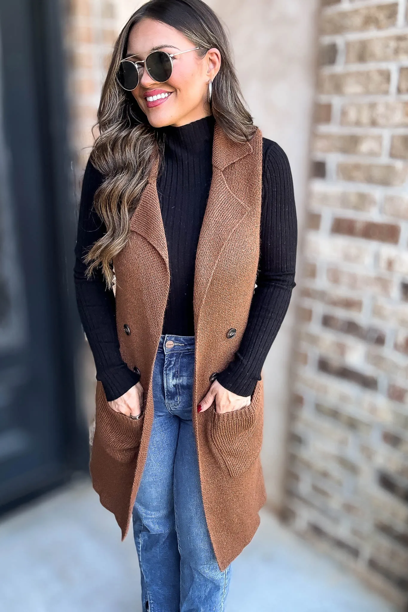 Dreams And Aspirations Brown Long Sweater Vest