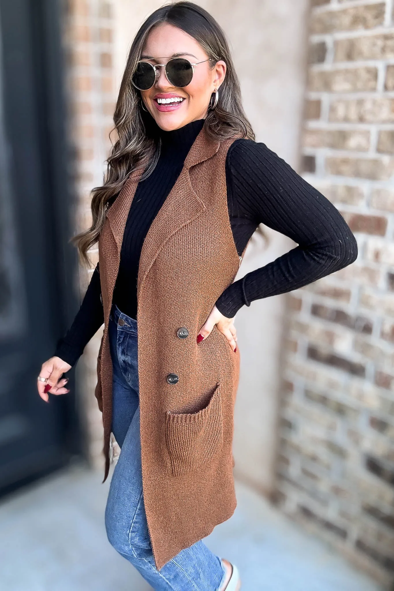 Dreams And Aspirations Brown Long Sweater Vest