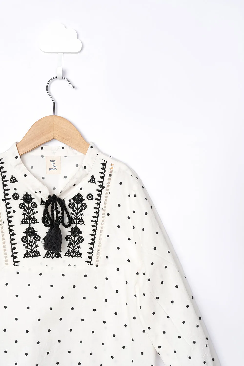 Embroidery Detail Polka Dot Blouse