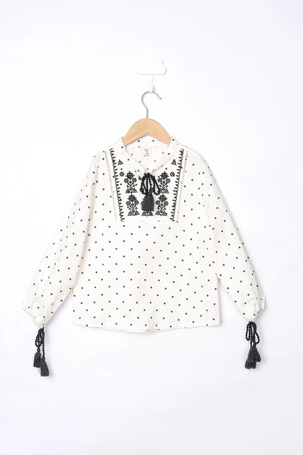 Embroidery Detail Polka Dot Blouse