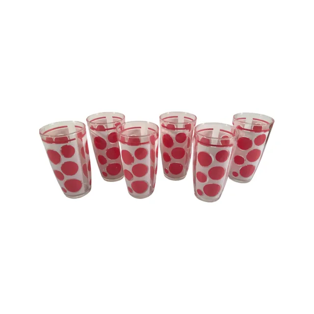 Hazel Atlas Mid-Century Pretty In Pink Polka Dot Glasses (Set of 6)