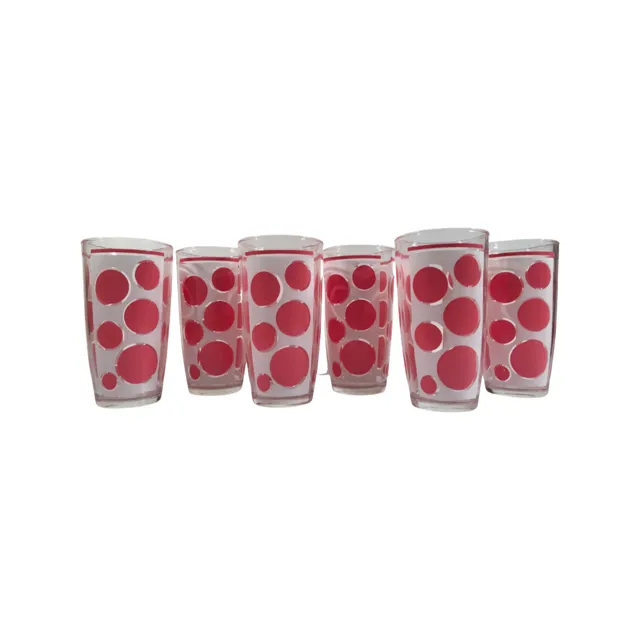 Hazel Atlas Mid-Century Pretty In Pink Polka Dot Glasses (Set of 6)