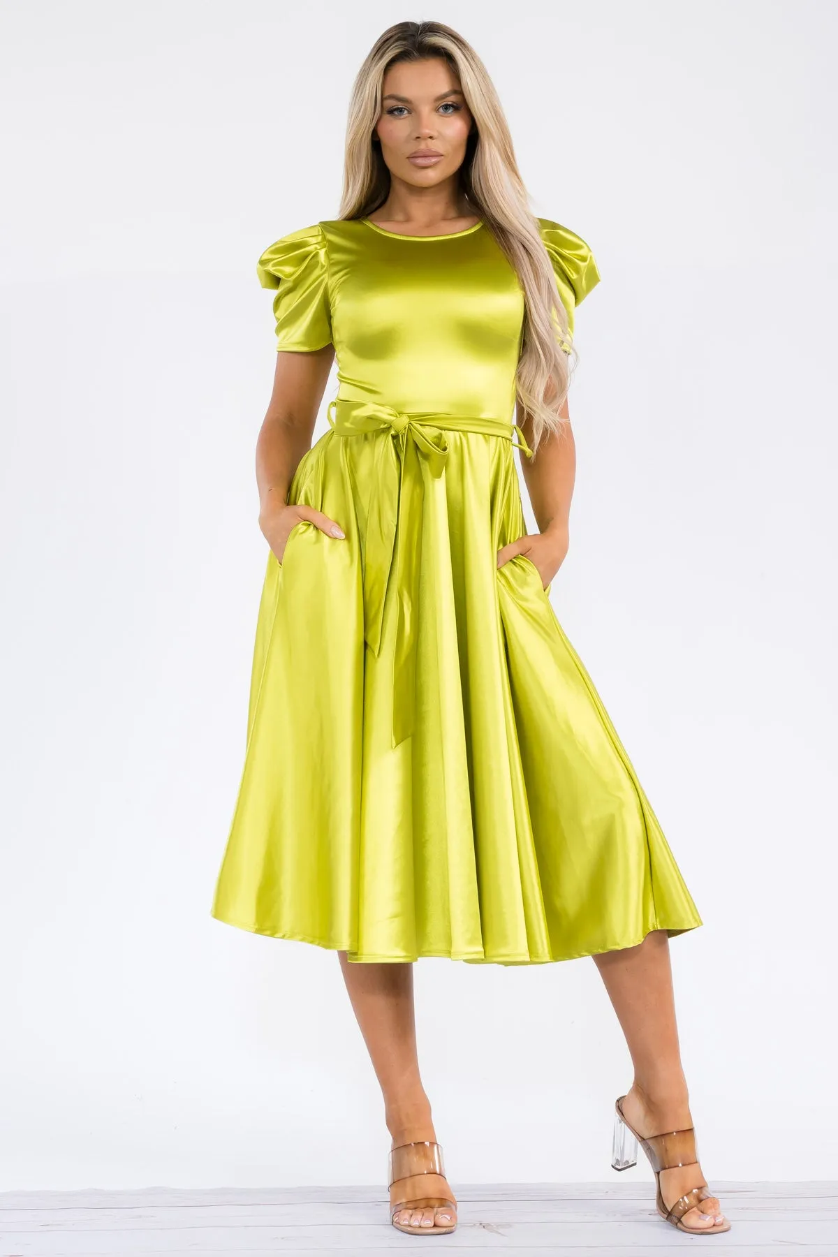 HH698X-STN - PUFF SLEEVE MIDI COCKTAIL DRESS