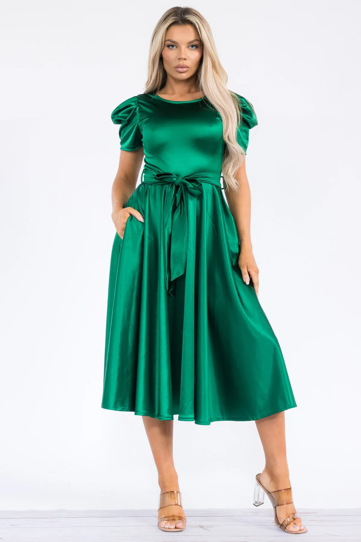 HH698X-STN - PUFF SLEEVE MIDI COCKTAIL DRESS