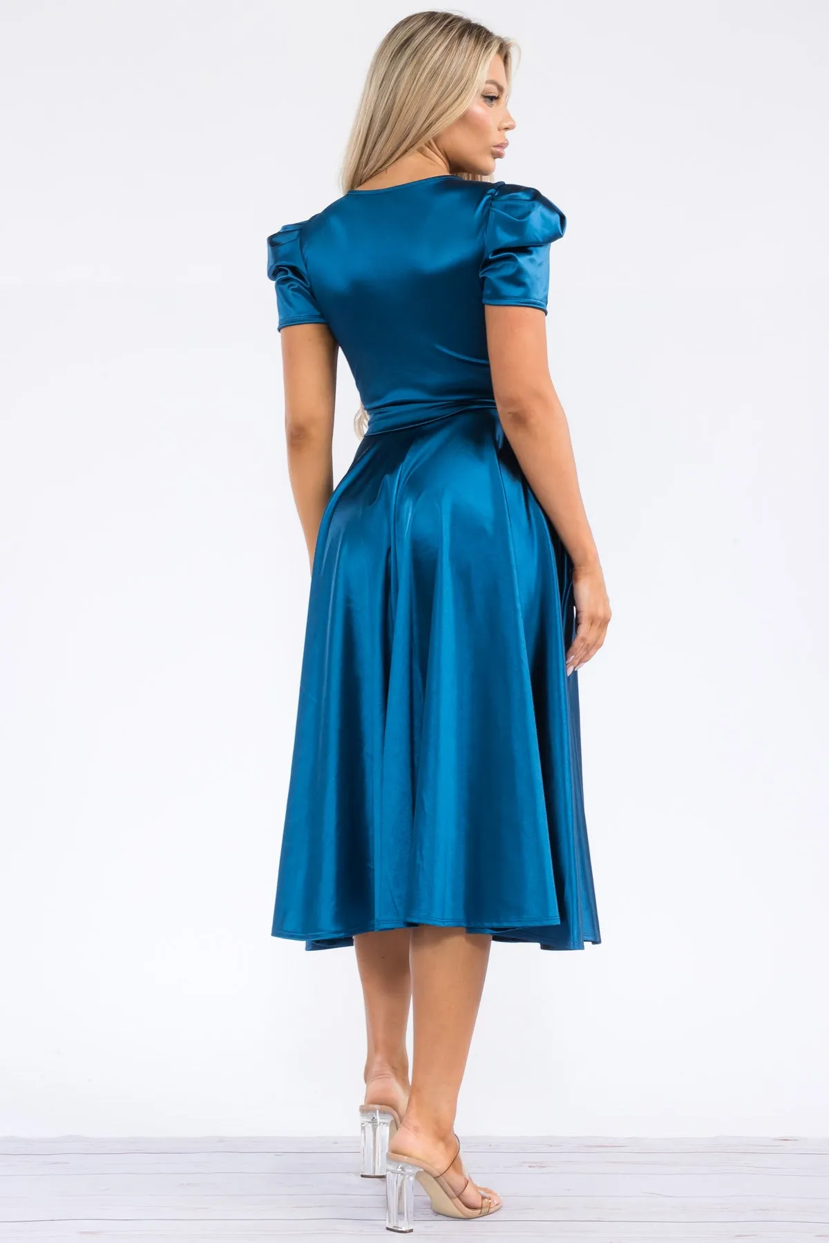 HH698X-STN - PUFF SLEEVE MIDI COCKTAIL DRESS