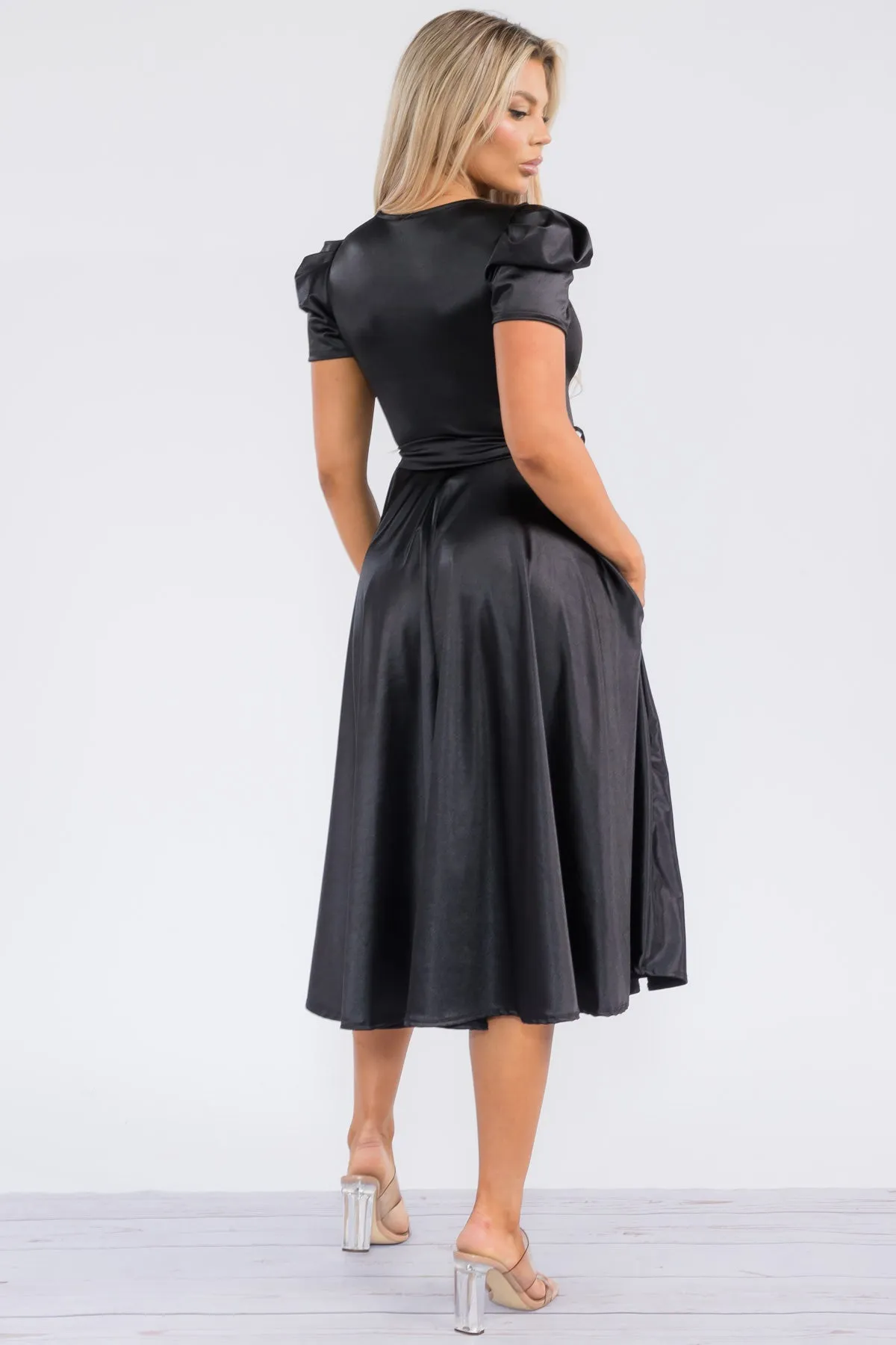 HH698X-STN - PUFF SLEEVE MIDI COCKTAIL DRESS