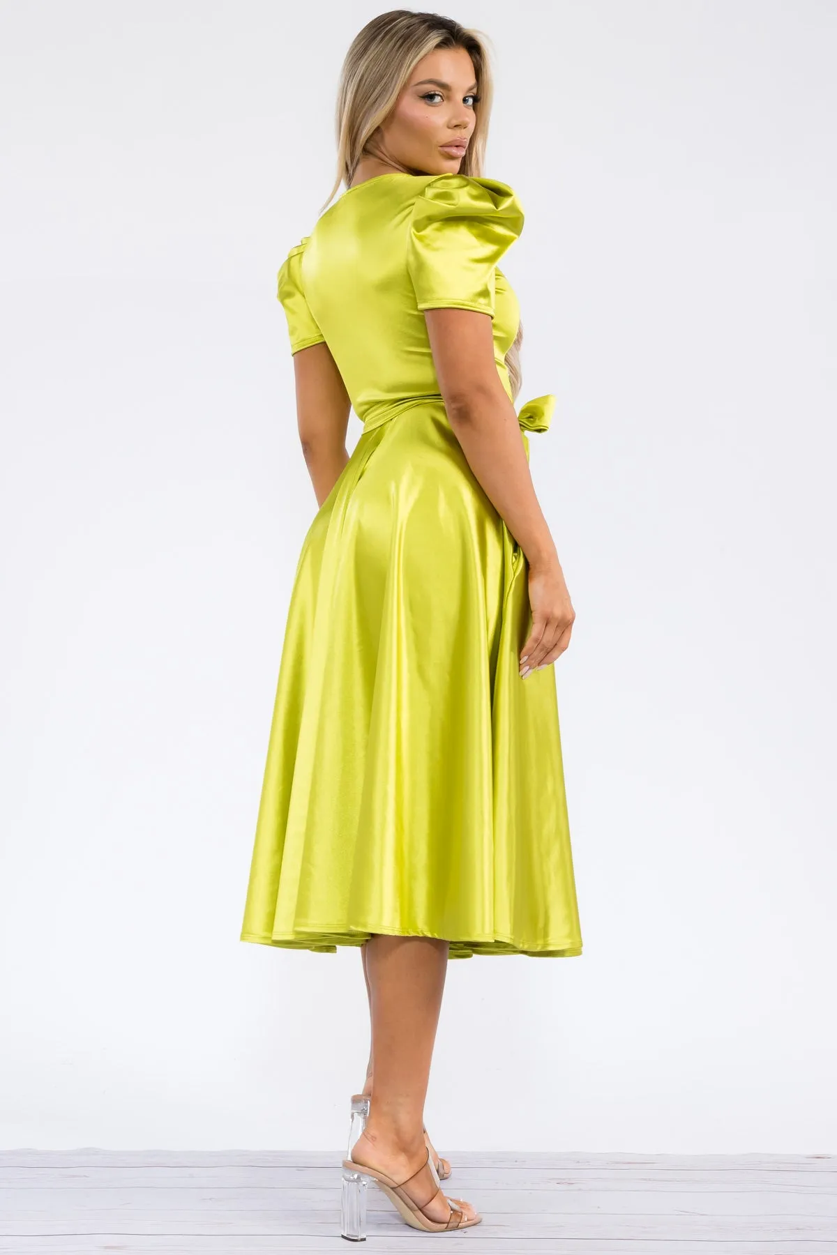 HH698X-STN - PUFF SLEEVE MIDI COCKTAIL DRESS