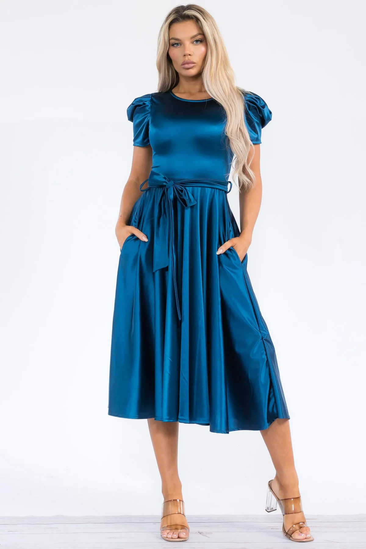 HH698X-STN - PUFF SLEEVE MIDI COCKTAIL DRESS