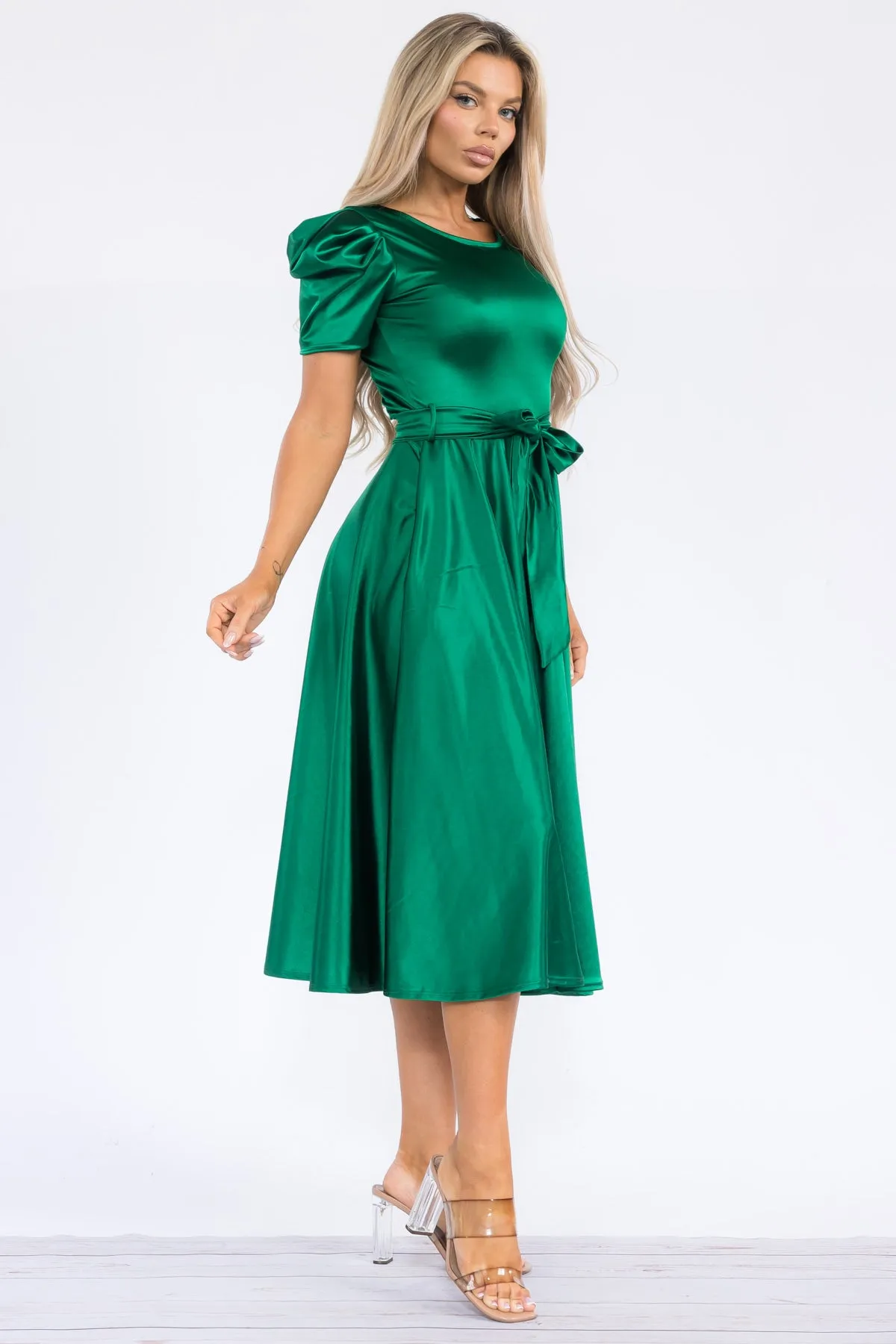 HH698X-STN - PUFF SLEEVE MIDI COCKTAIL DRESS