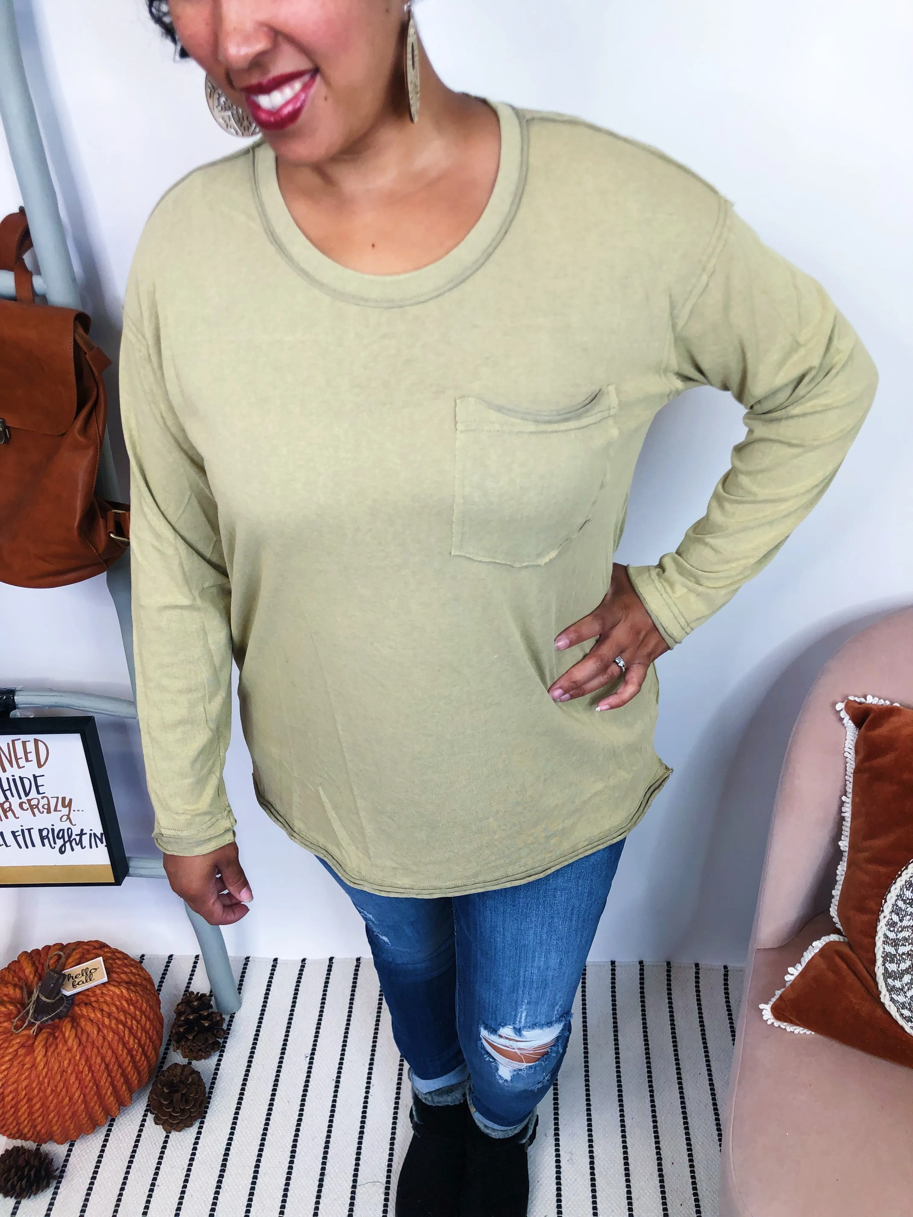 #K958 Sweet Escape Long Sleeve Top (Olive)