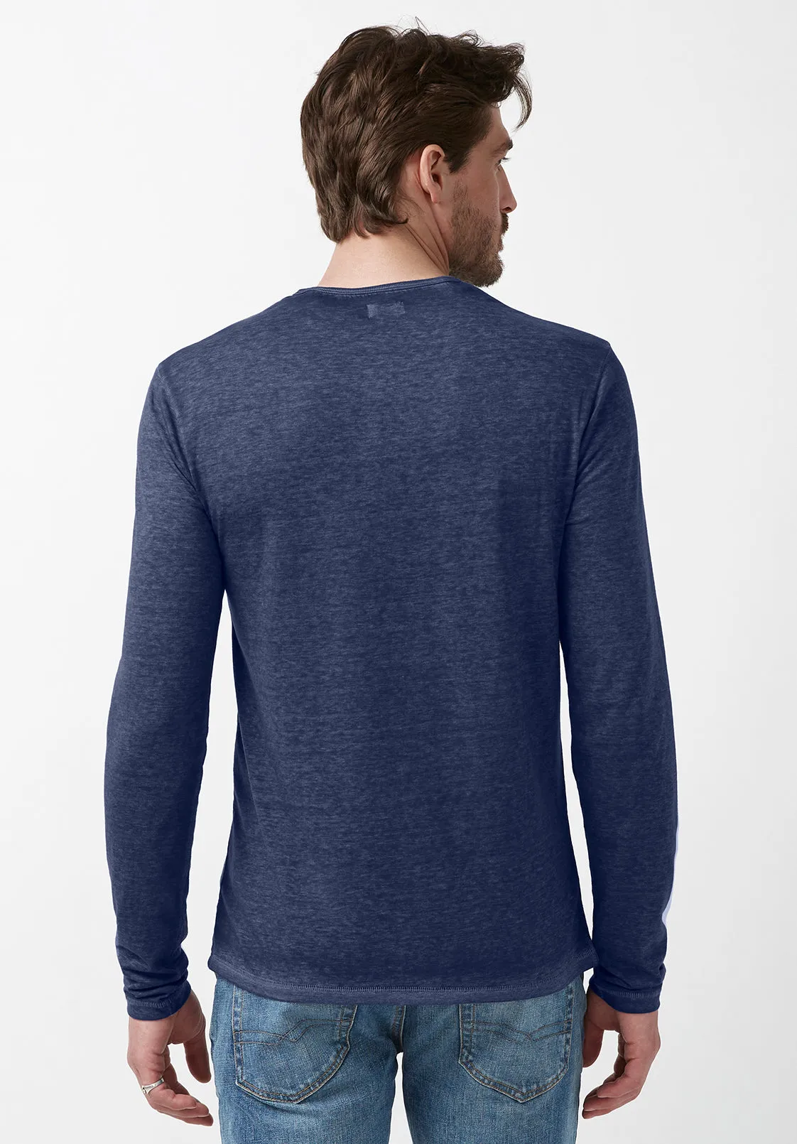 Kaduk Men's Long-Sleeve Henley Top in Dark Blue - BM24041